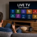 US household watching IPTV channels on a smart TV to determine how many channels viewers actually use regularly.